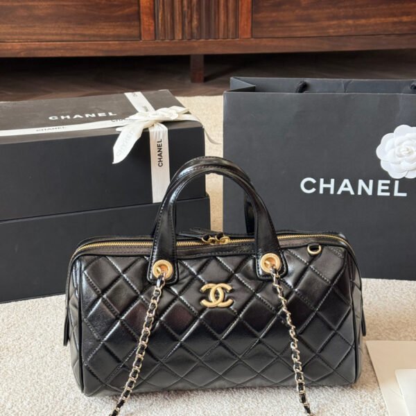 Chanel 25A Black Gold Bowling Bag